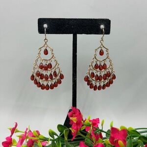 Vintage Gold and Ruby Red Genuine Crystal Chandelier Earrings